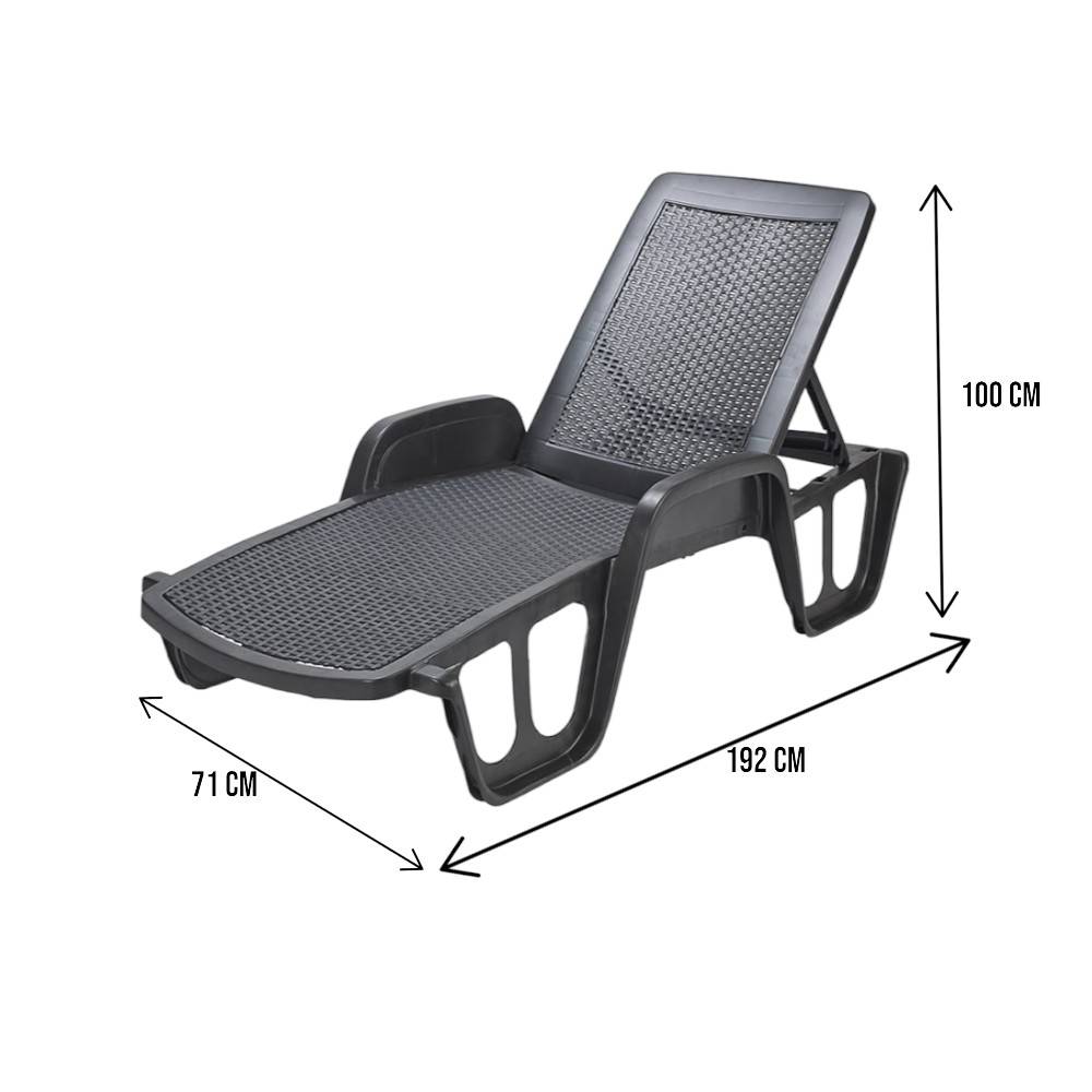 Dmora - Bains de soleil Dinite, Chaise longue de jardin réglable avec accoudoirs, Chaise longue d'extérieur, 192x71h100 cm, Anthracite - Dmora - Image 3