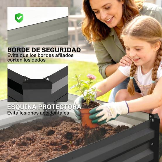 Lot de 2 jardinières rectangulaires d'extérieur en acier pour la culture de plantes et de fleurs sur terrasse, 100 x 60 x 30 cm, gris foncé - Image 8