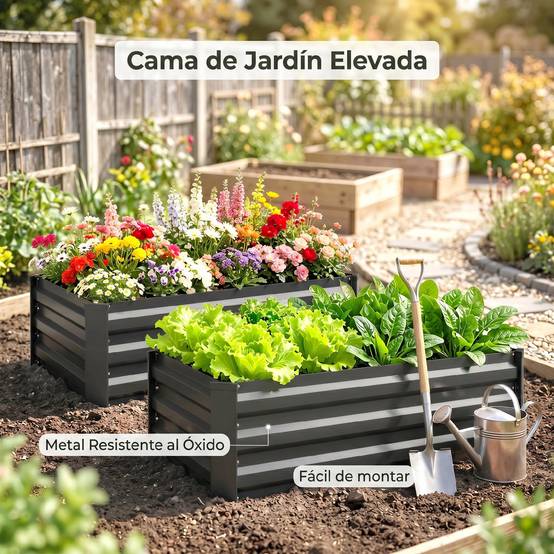 Lot de 2 jardinières rectangulaires d'extérieur en acier pour la culture de plantes et de fleurs sur terrasse, 100 x 60 x 30 cm, gris foncé - Image 10