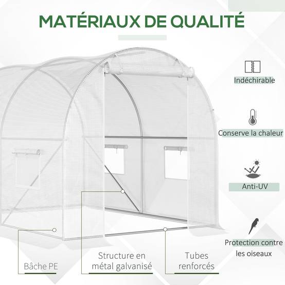 Serre de Jardin Tunnel 6m² Acier galvanisé renforcé 4 fenêtres pour potager 3x2x1,9m Blanc - ComfortXL Outdoor Living - Image 6