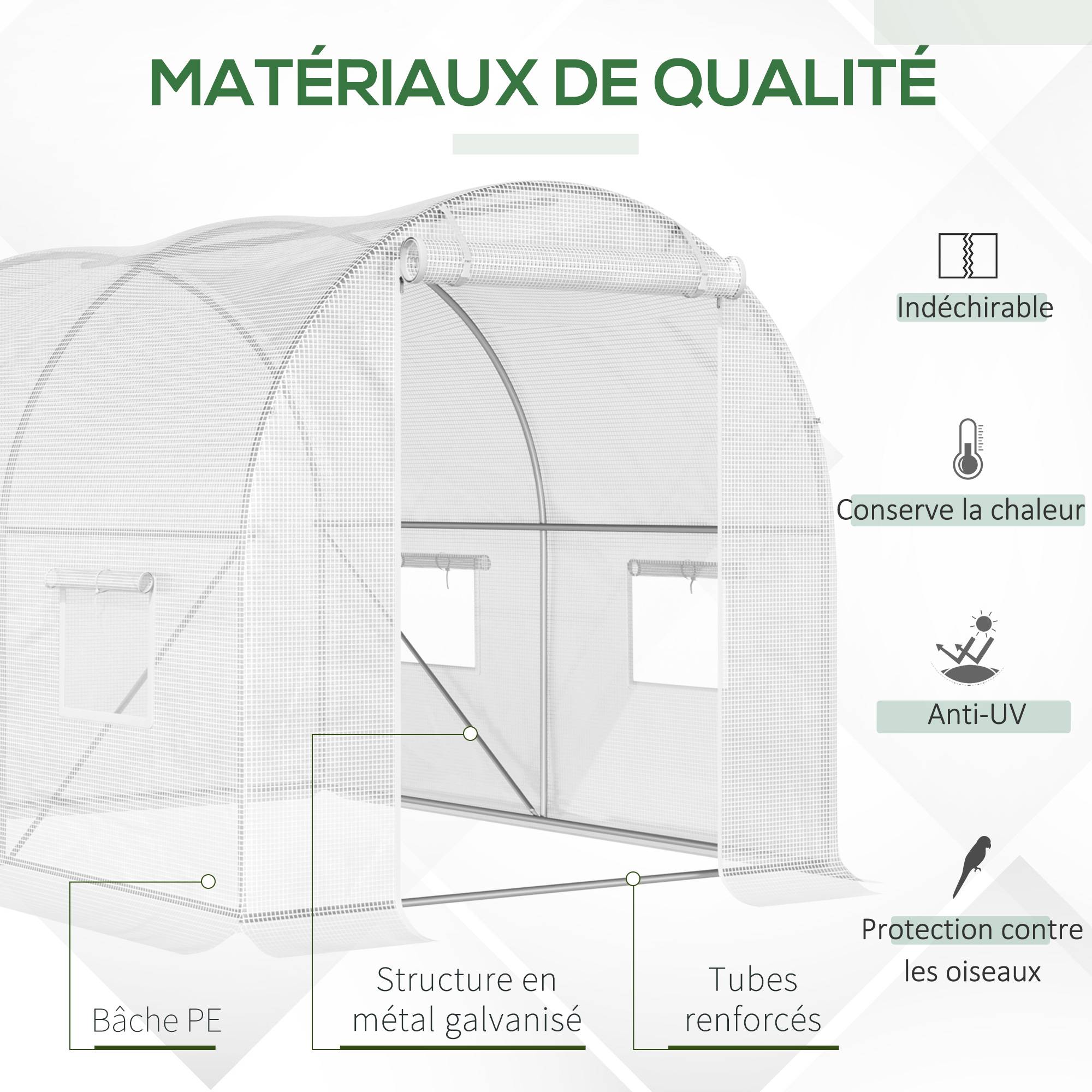 Serre de Jardin Tunnel 6m² Acier galvanisé renforcé 4 fenêtres pour potager 3x2x1,9m Blanc - ComfortXL Outdoor Living - Image 6