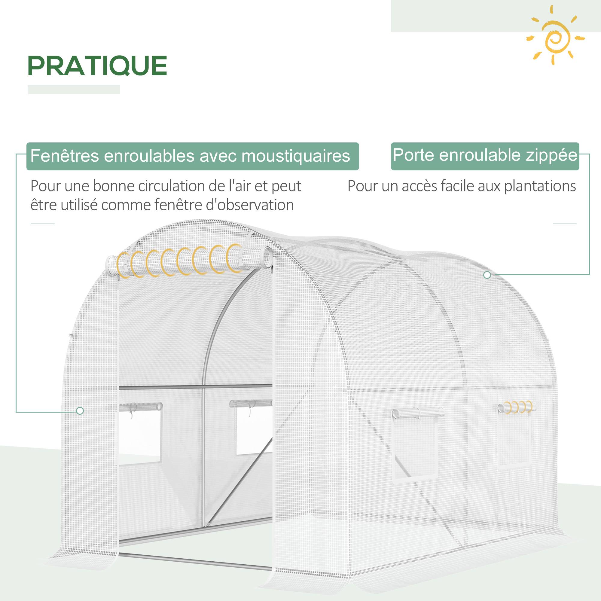 Serre de Jardin Tunnel 6m² Acier galvanisé renforcé 4 fenêtres pour potager 3x2x1,9m Blanc - ComfortXL Outdoor Living - Image 8