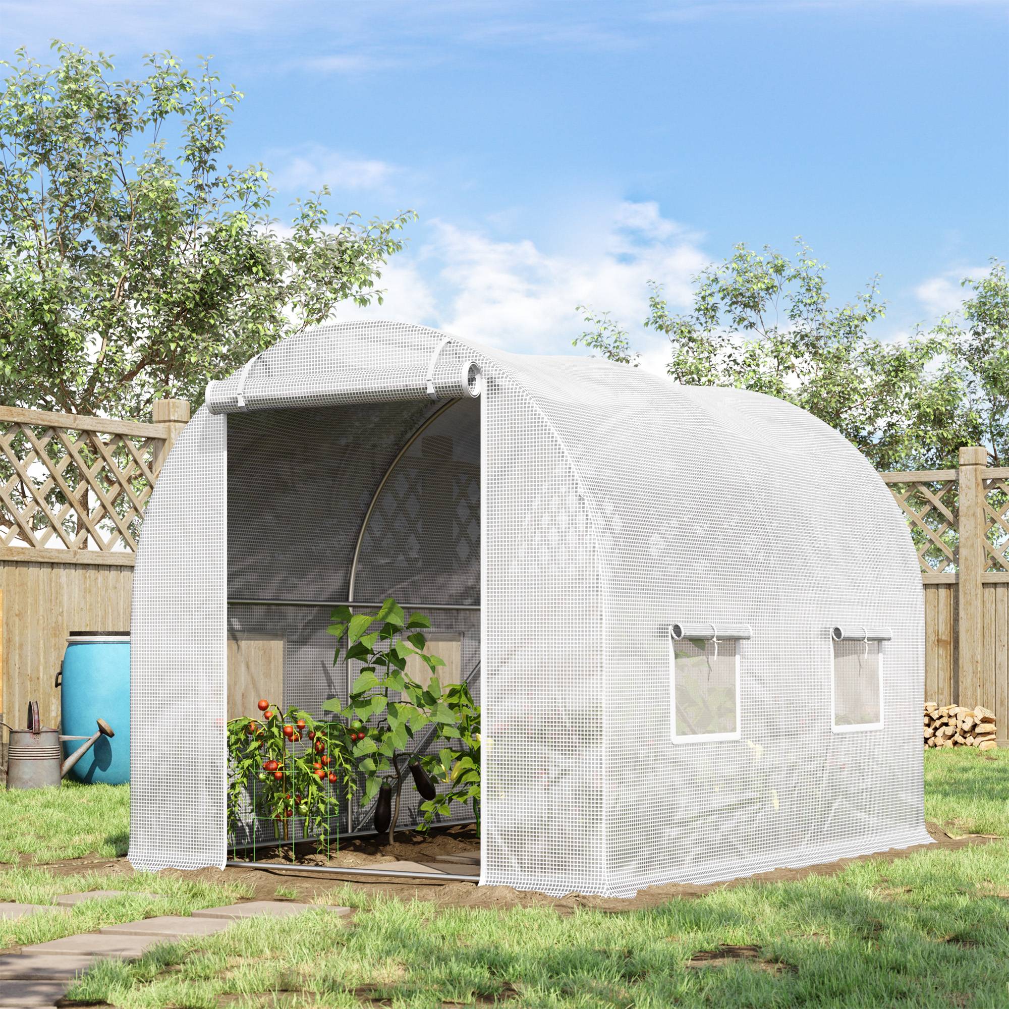 Serre de Jardin Tunnel 6m² Acier galvanisé renforcé 4 fenêtres pour potager 3x2x1,9m Blanc - ComfortXL Outdoor Living - Image 4