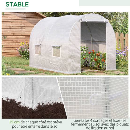 Serre de Jardin Tunnel 6m² Acier galvanisé renforcé 4 fenêtres pour potager 3x2x1,9m Blanc - ComfortXL Outdoor Living - Image 7