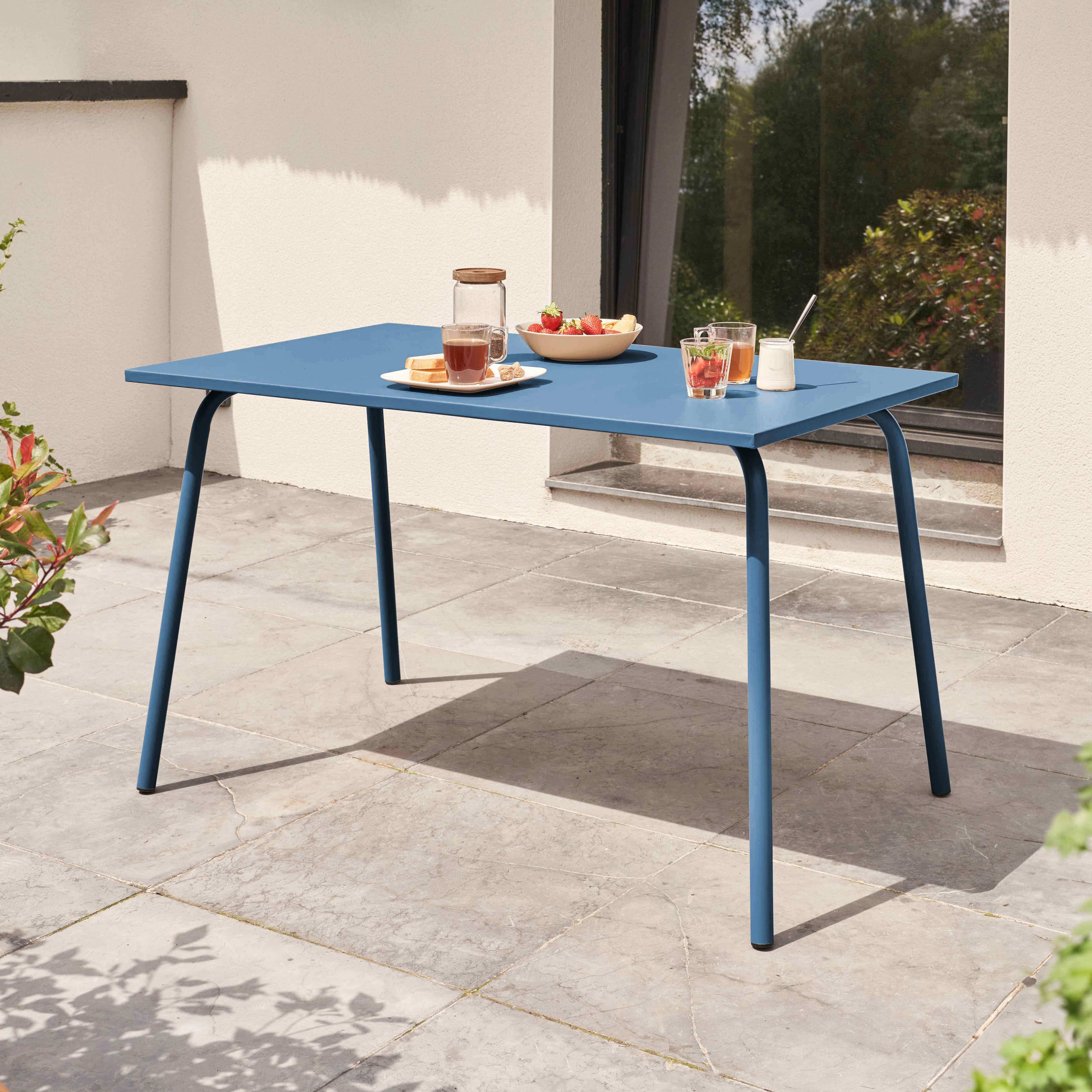 Oviala - Table de jardin en acier 6 places 120 cm bleu pacific Palavas - Oviala - Image 2