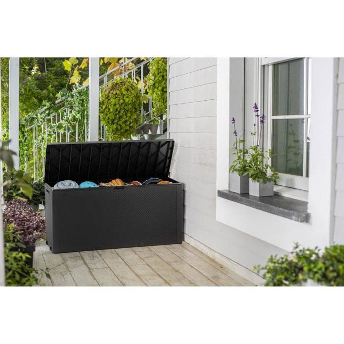 Keter - Coffre de rangement extérieur en résine polypropylène 277 L gris anthracite - Finition rotin tressé - Keter - Image 3