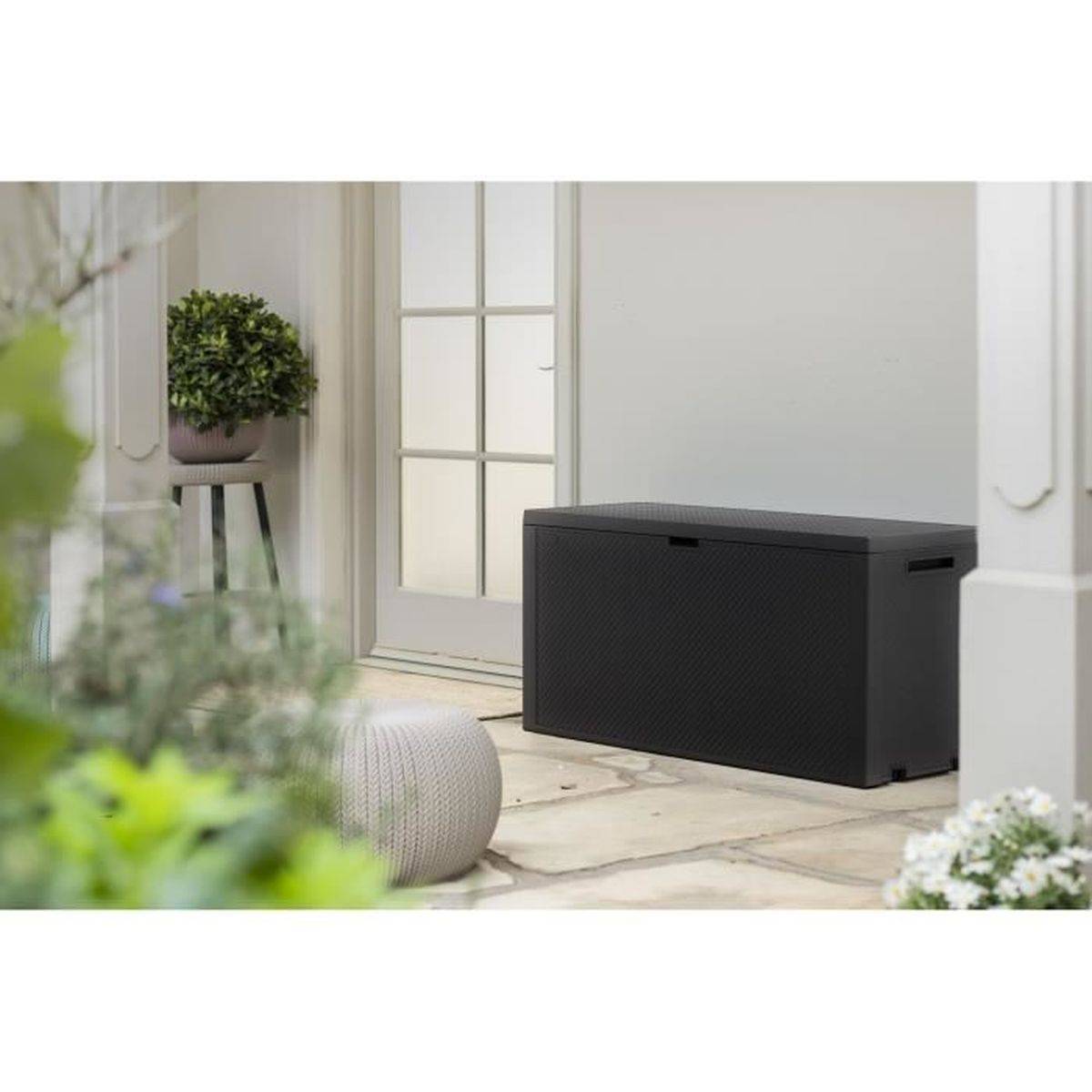 Keter - Coffre de rangement extérieur en résine polypropylène 277 L gris anthracite - Finition rotin tressé - Keter - Image 4