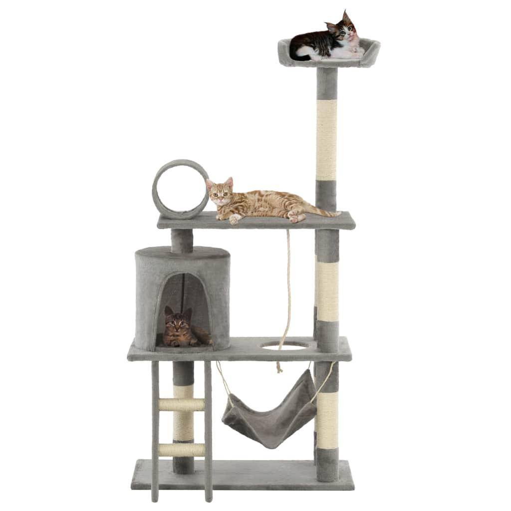 Helloshop26 - Arbre à chat griffoir grattoir niche jouet animaux peluché en sisal 140 cm gris - Image 1