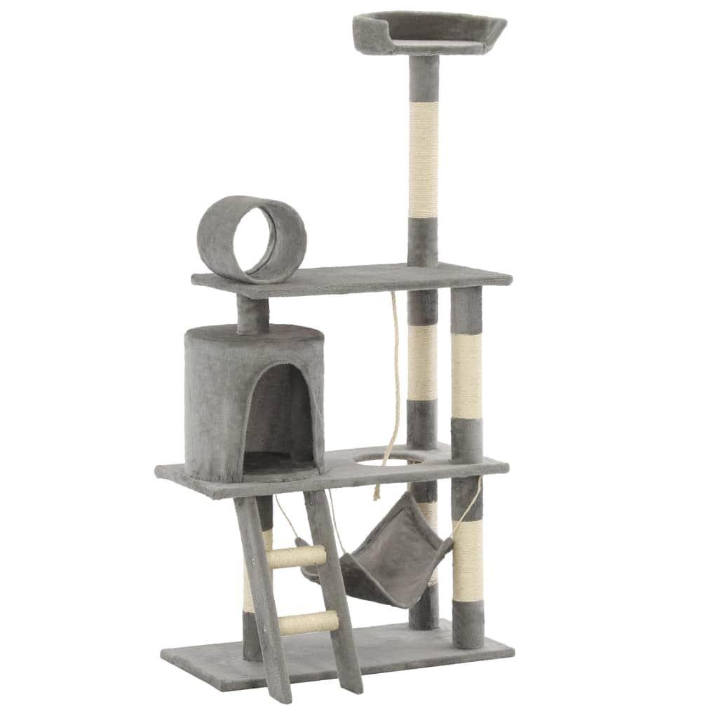 Helloshop26 - Arbre à chat griffoir grattoir niche jouet animaux peluché en sisal 140 cm gris - Image 3