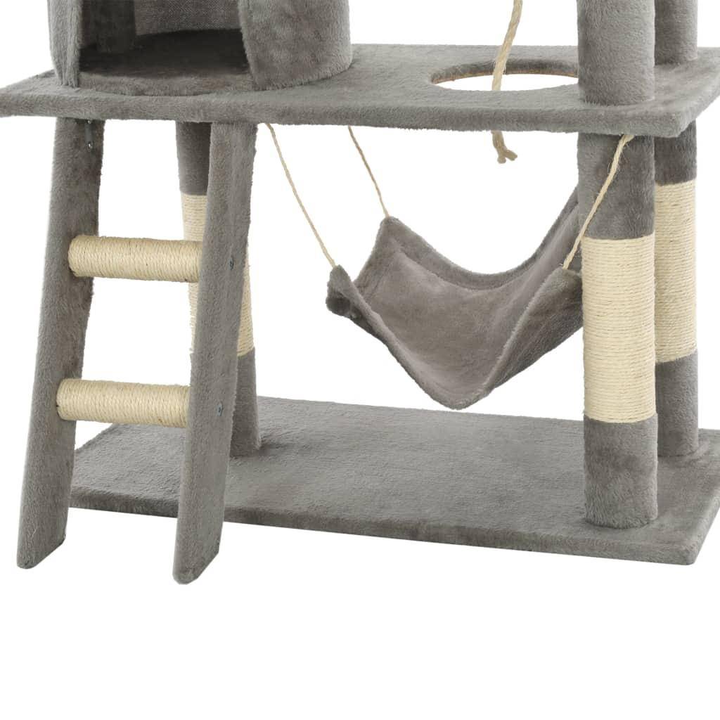 Helloshop26 - Arbre à chat griffoir grattoir niche jouet animaux peluché en sisal 140 cm gris - Image 8