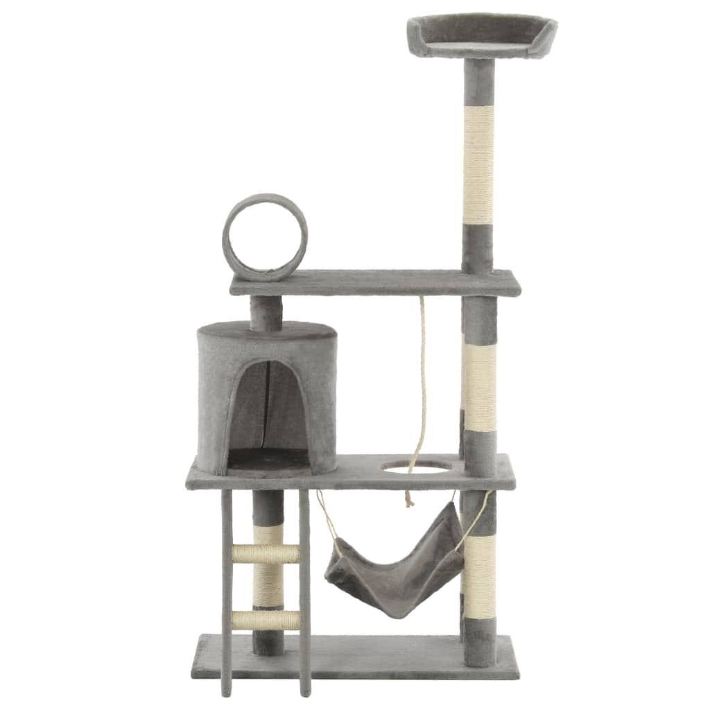 Helloshop26 - Arbre à chat griffoir grattoir niche jouet animaux peluché en sisal 140 cm gris - Image 2