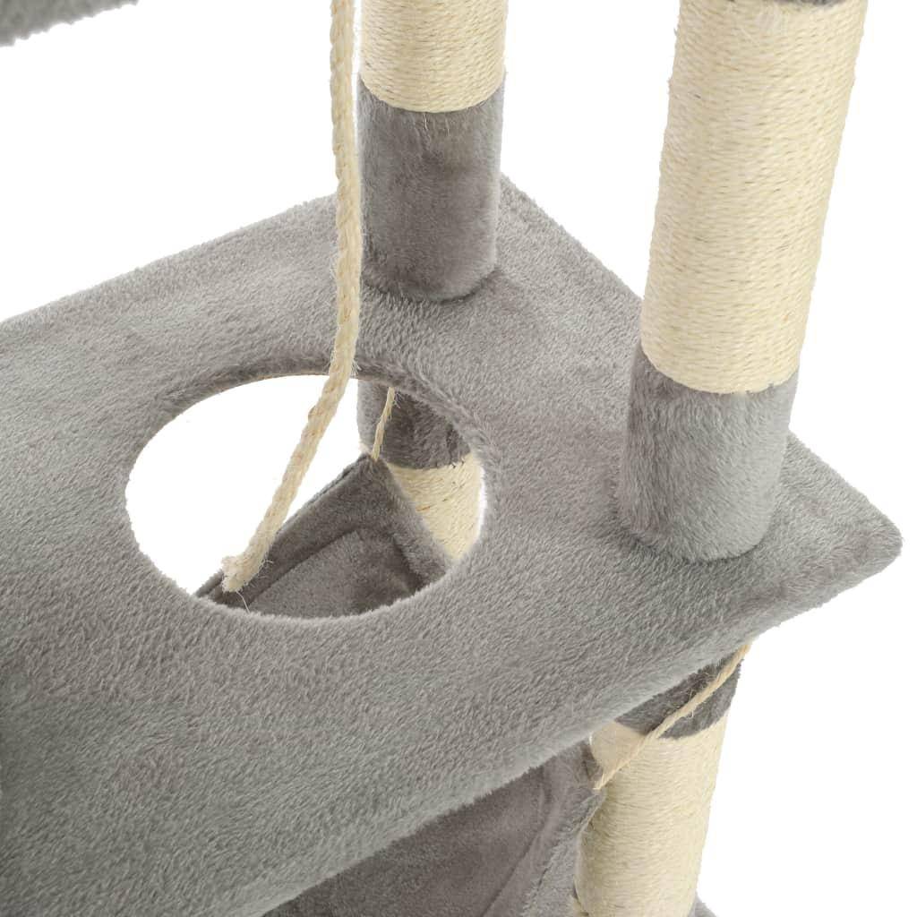 Helloshop26 - Arbre à chat griffoir grattoir niche jouet animaux peluché en sisal 140 cm gris - Image 7