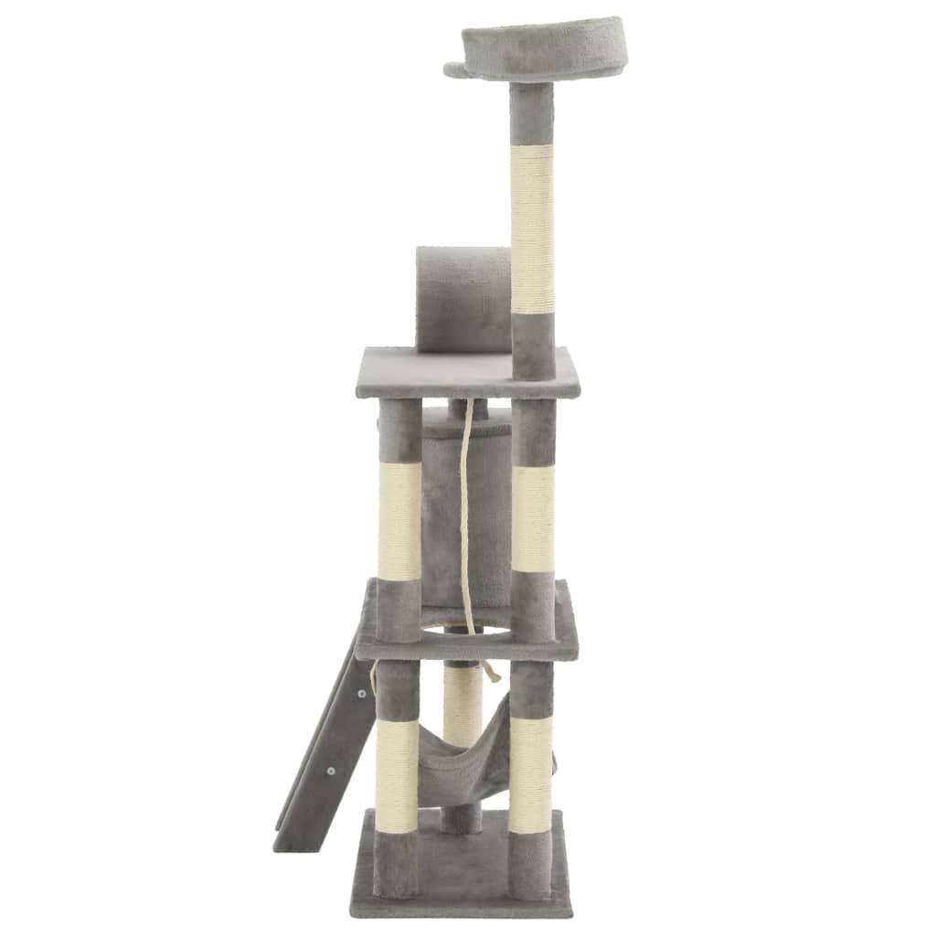 Helloshop26 - Arbre à chat griffoir grattoir niche jouet animaux peluché en sisal 140 cm gris - Image 5