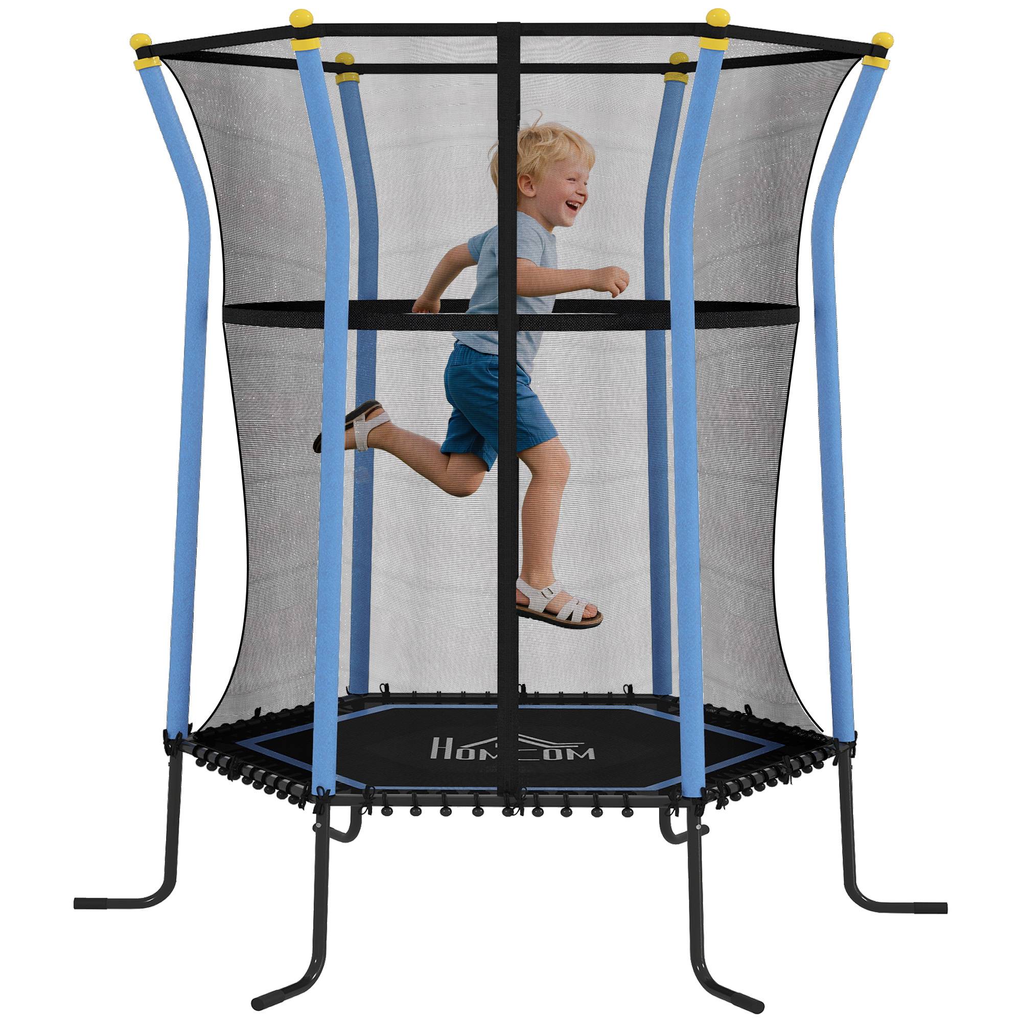 Trampoline pour enfant Ø 1,63 x 1,9 m filet de sécurité porte zippée 6 poteaux rembourrés inclus - Image 1