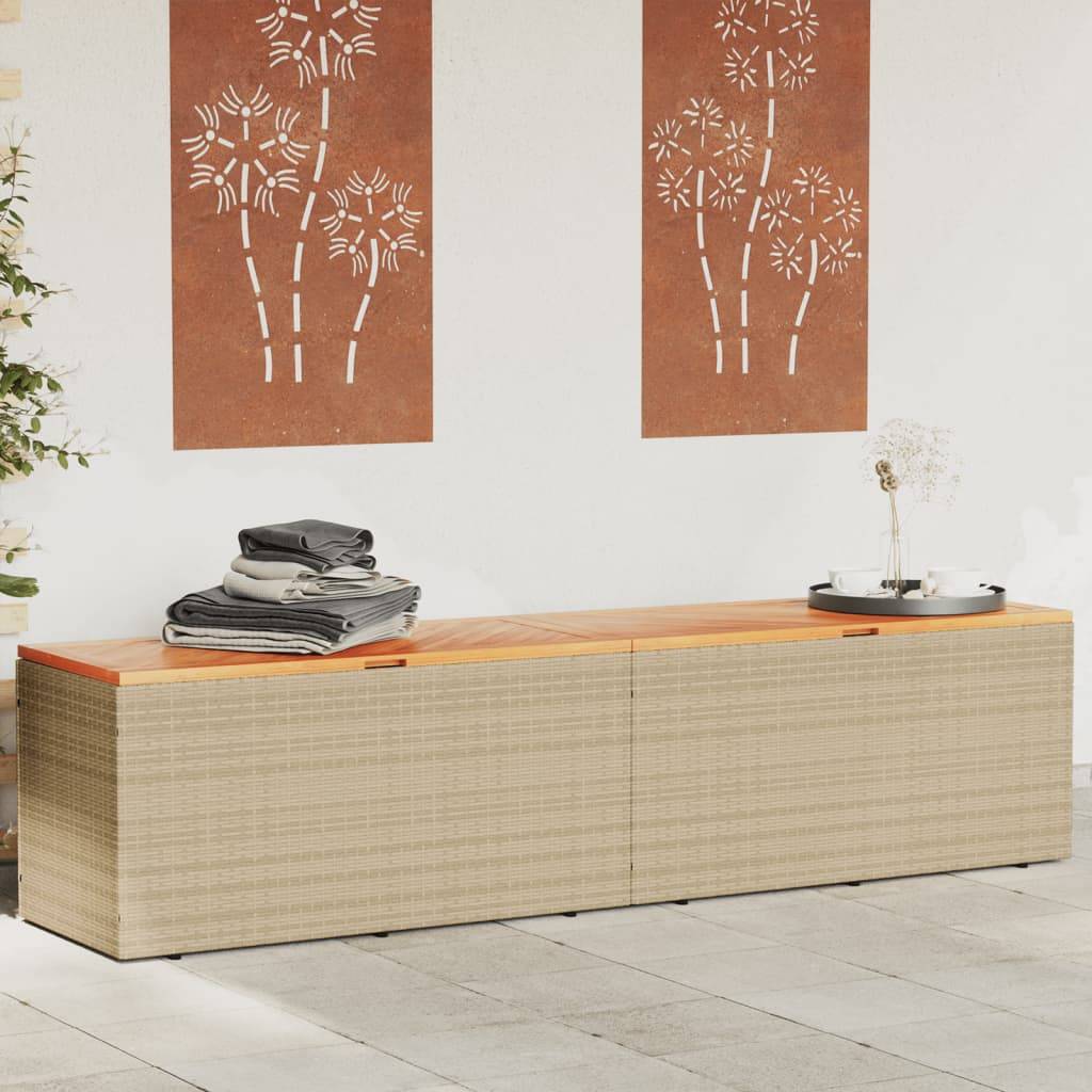 Coffre de rangement - Boîte de rangement extérieure - Coffre de jardin beige résine tressée bois d'acacia-JU12078 - Image 2