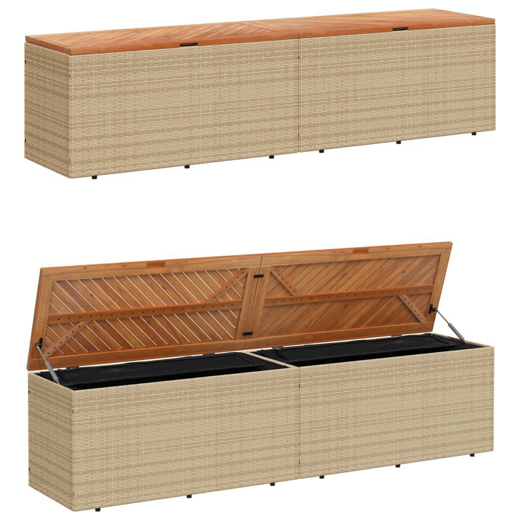 Coffre de rangement - Boîte de rangement extérieure - Coffre de jardin beige résine tressée bois d'acacia-JU12078 - Image 7
