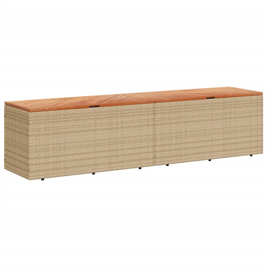 Coffre de rangement - Boîte de rangement extérieure - Coffre de jardin beige résine tressée bois d'acacia-JU12078 - Image 1