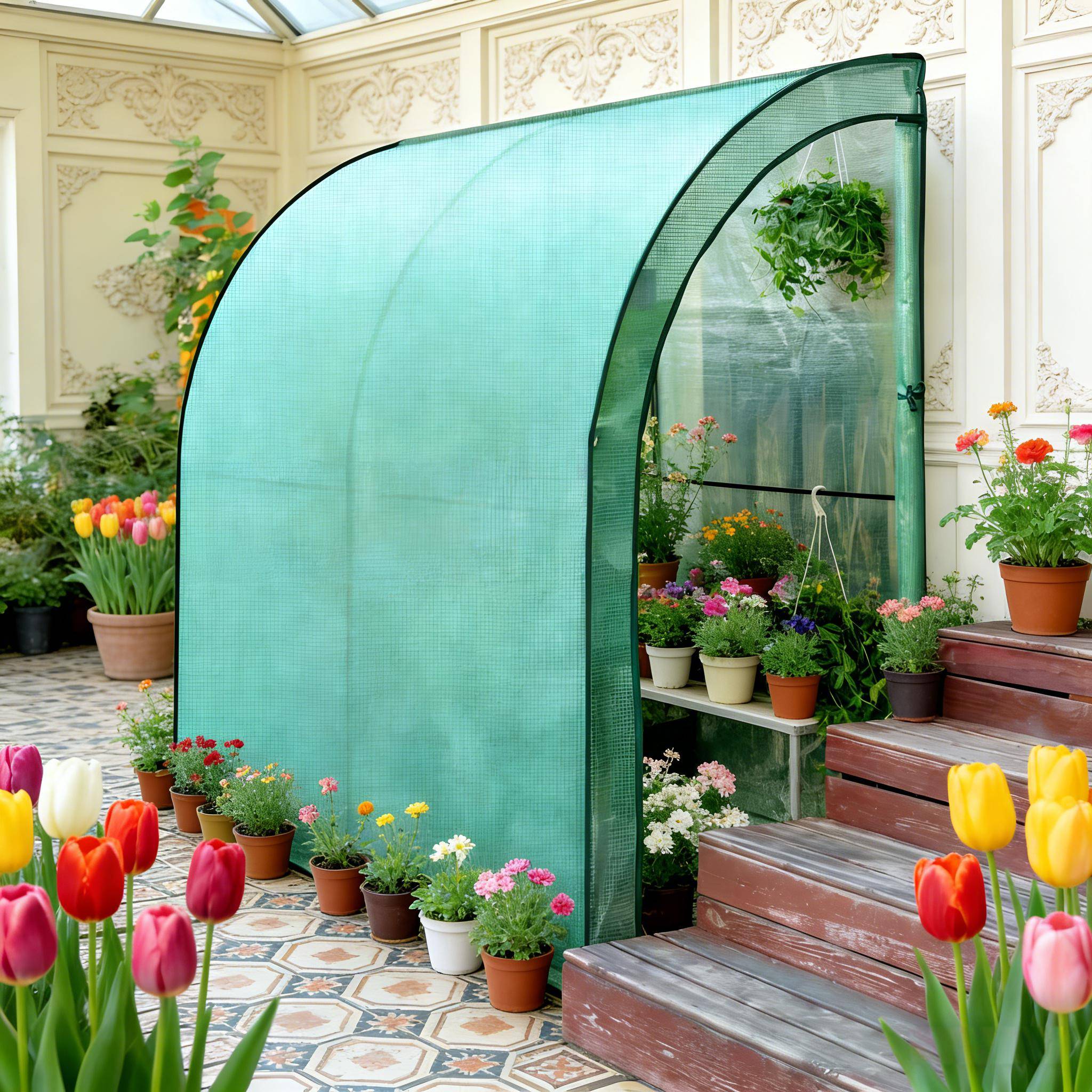 Serre adossée de jardin Métal PE pour plantes protection 200x100x210cm Vert - ComfortXL Outdoor Living - Image 1