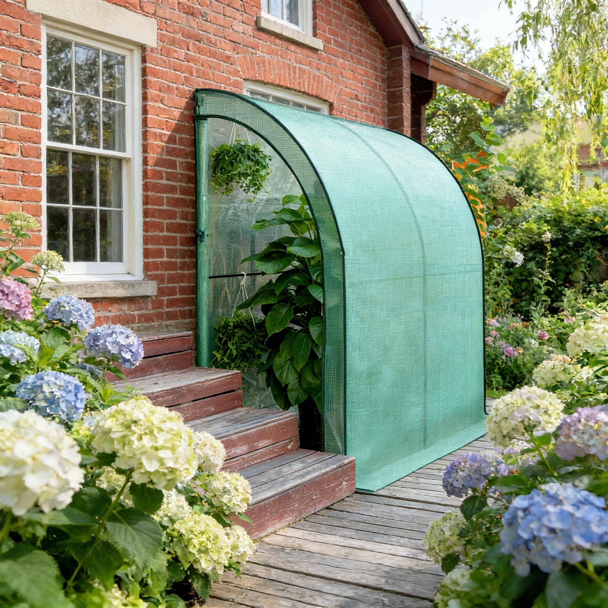 Serre adossée de jardin Métal PE pour plantes protection 200x100x210cm Vert - ComfortXL Outdoor Living - Image 4