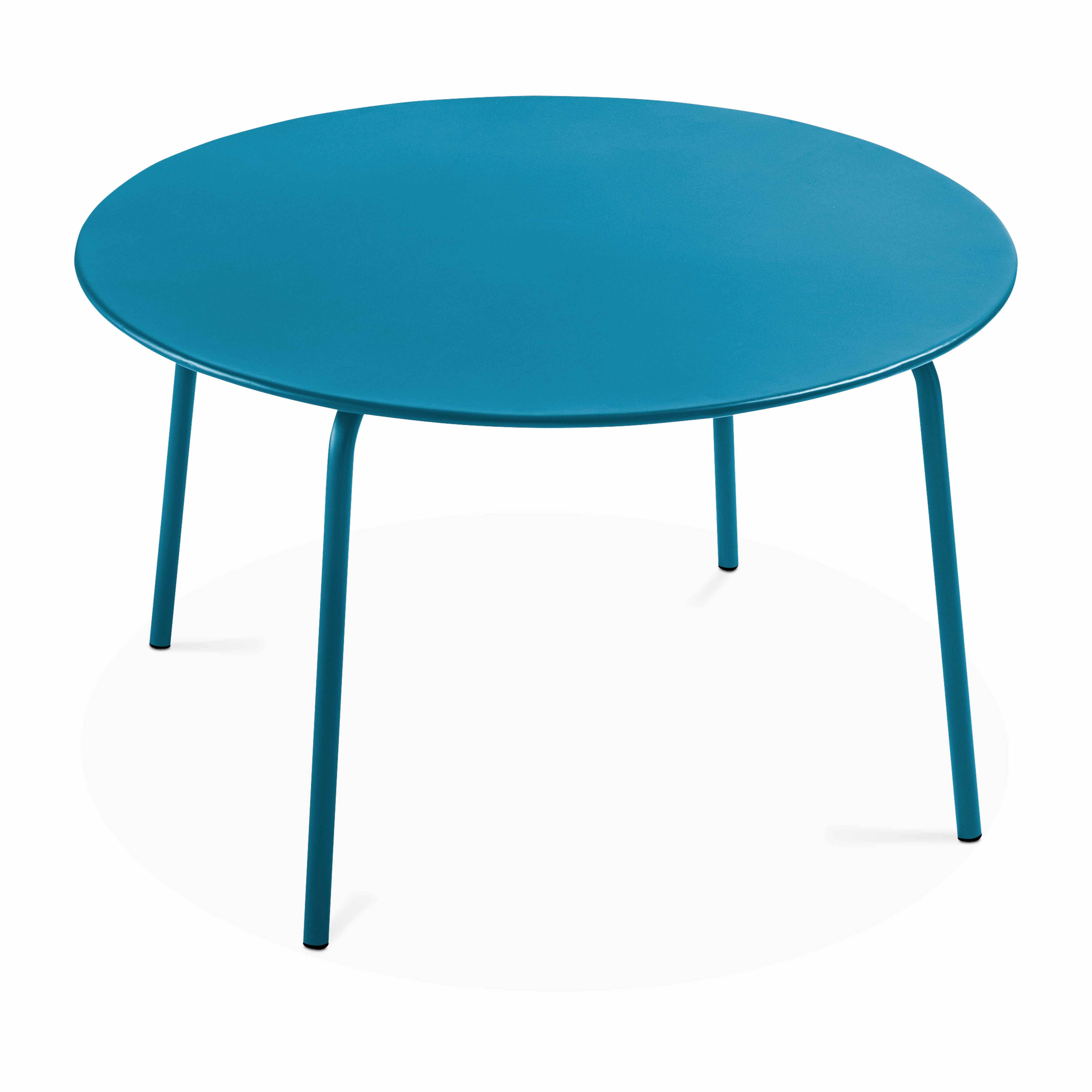 Oviala - Ensemble table de jardin ronde et 6 fauteuils acier bleu pacific Palavas - Oviala - Image 5