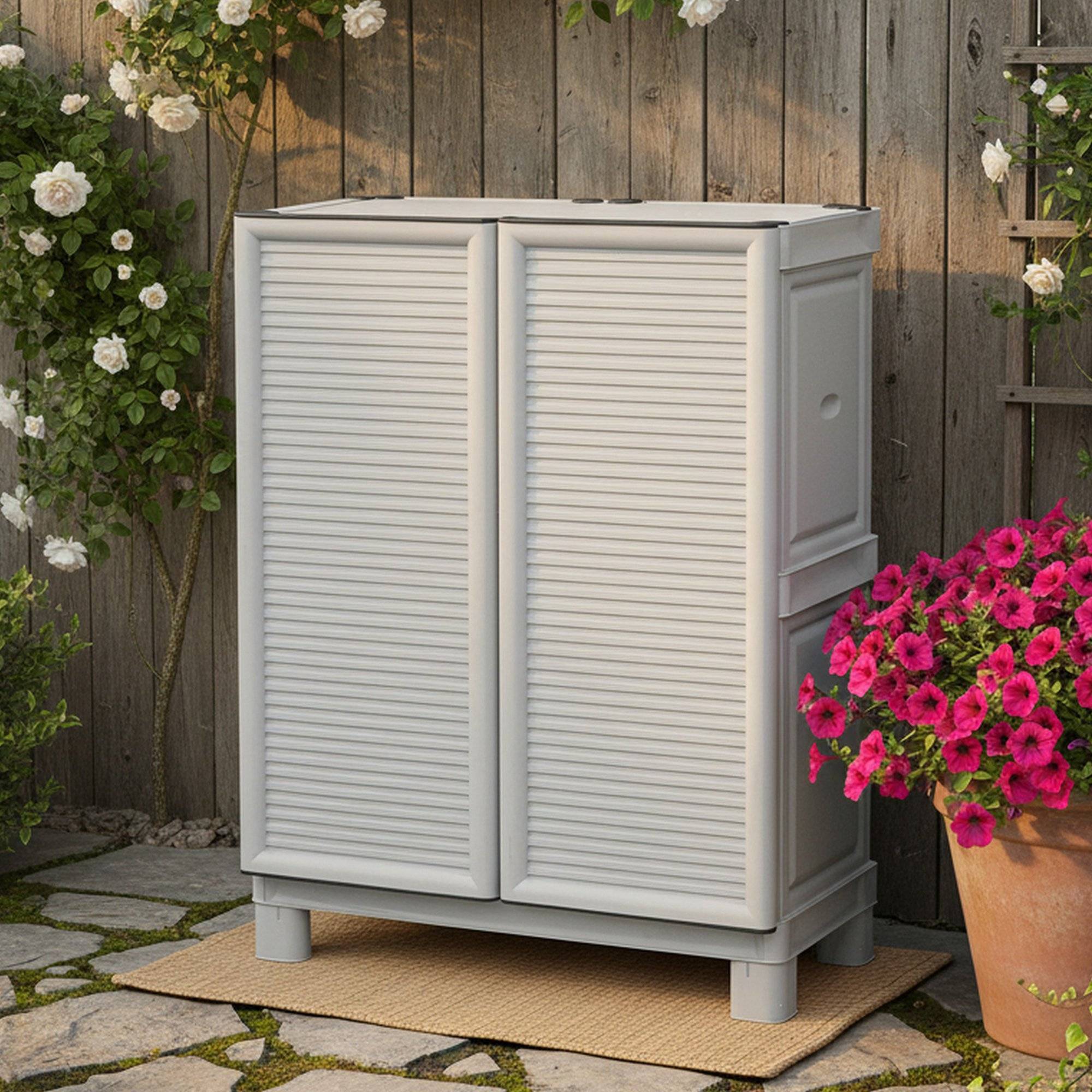 Dmora - Armoire d'extérieur Dbiondin, Mobilier d'extérieur, Armoire de balcon polyvalente, Armoire d'extérieur, Gris clair, 70x39h92 cm - Dmora - Image 2