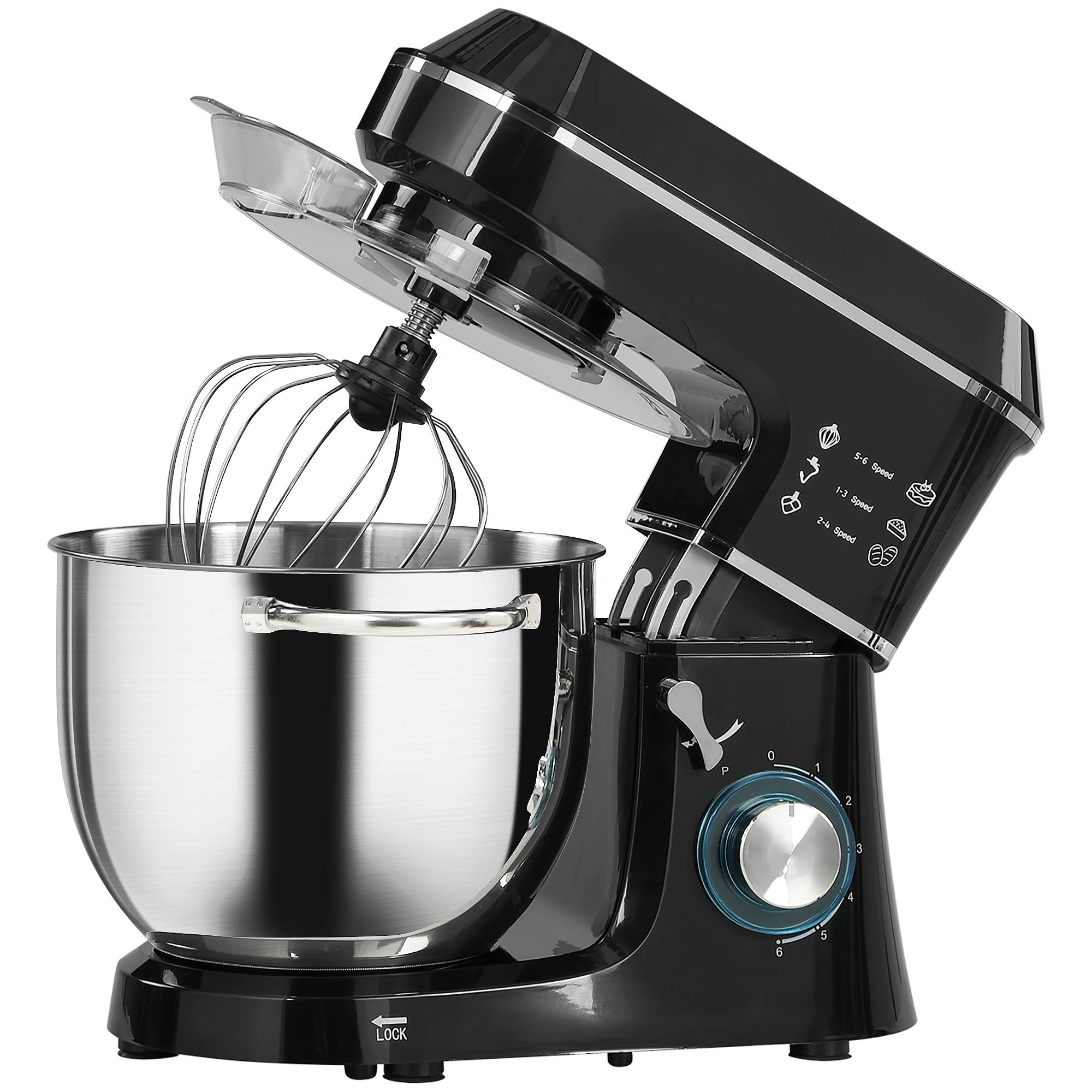 Robot pâtissier 1400W, pétrin pro 7L vitesses 6+P, crochet de pétrissage, noir - Image 1