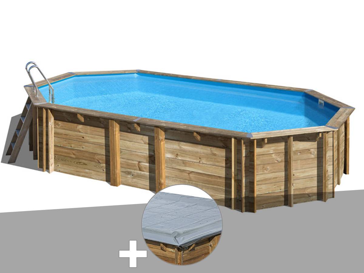 Gré - Kit piscine bois Gré Orange 7,55 x 4,56 x 1,46 m + Bâche hiver