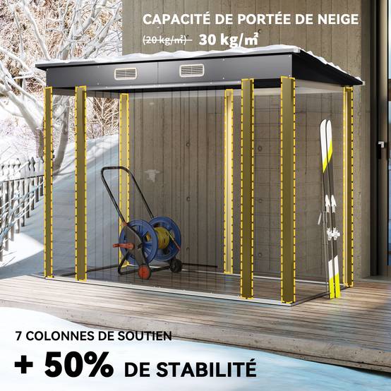 Abri de jardin tôle acier pour équipement extérieur double porte verrouillable 249cm gris - ComfortXL Outdoor Living - Image 7