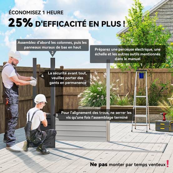 Abri de jardin tôle acier pour équipement extérieur double porte verrouillable 249cm gris - ComfortXL Outdoor Living - Image 6