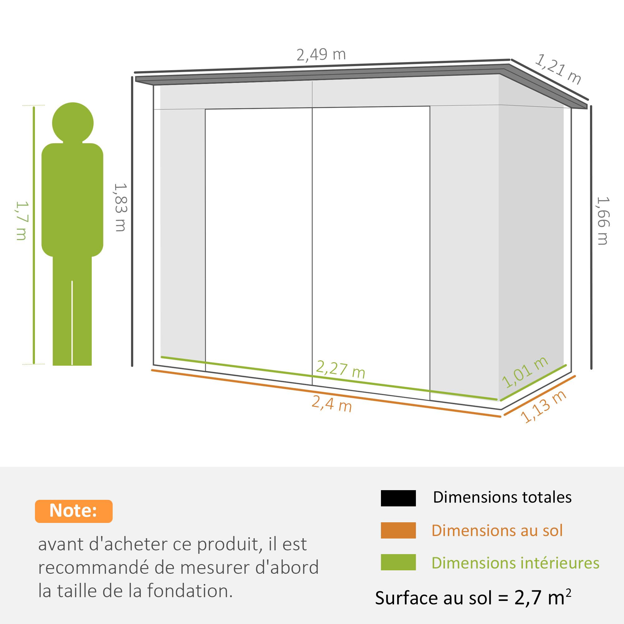 Abri de jardin tôle acier pour équipement extérieur double porte verrouillable 249cm gris - ComfortXL Outdoor Living - Image 5
