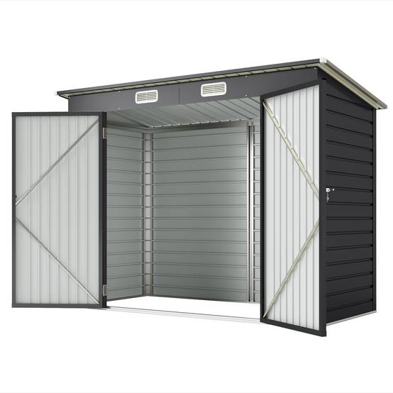 Abri de jardin tôle acier pour équipement extérieur double porte verrouillable 249cm gris - ComfortXL Outdoor Living - Image 2