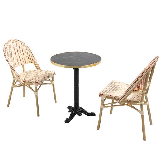 Oviala - Table de terrasse 60cm inclinable marbre noir et 2 chaises rouge Montmartre - Oviala - Image 1