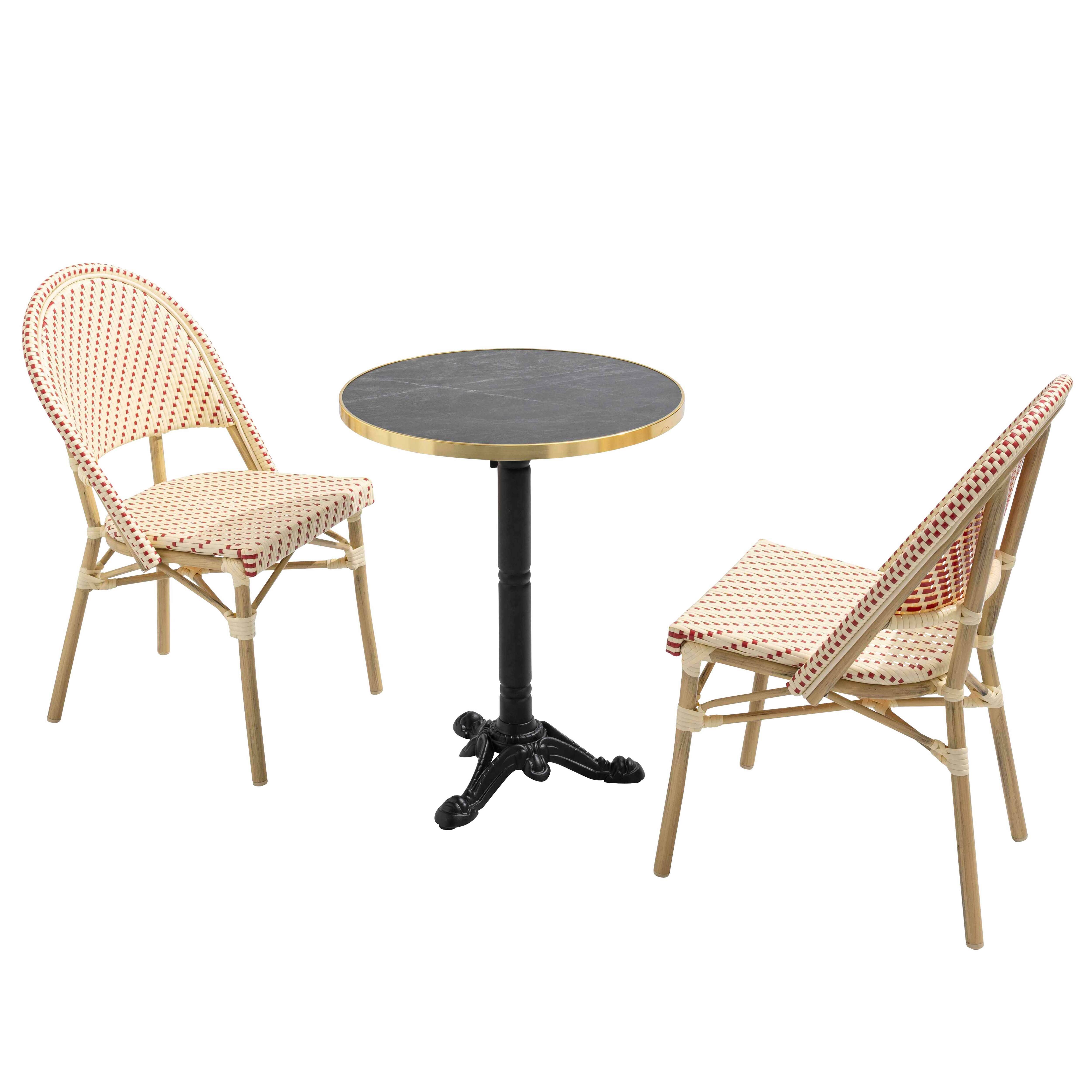 Oviala - Table de terrasse 60cm inclinable marbre noir et 2 chaises rouge Montmartre - Oviala - Image 1