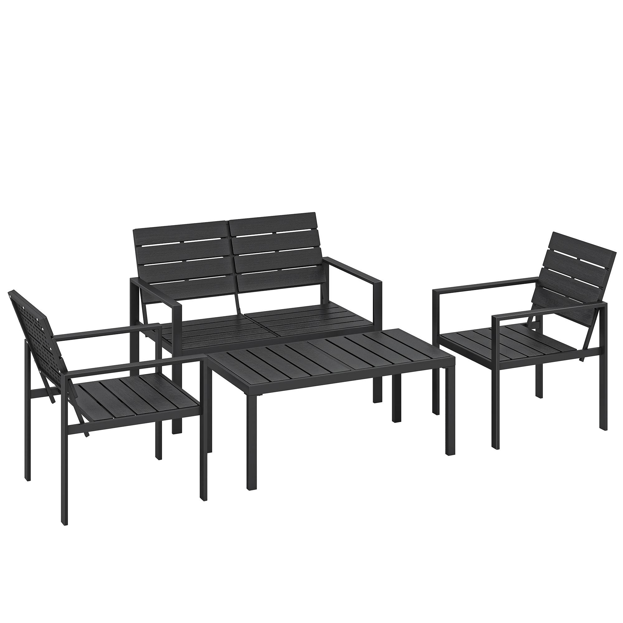 Outsunny - Salon de jardin extérieur 4 pièces - avec canapé 2 places, 2 chaises et table basse - pour terrasse veranda - noir - Outsunny - Image 1