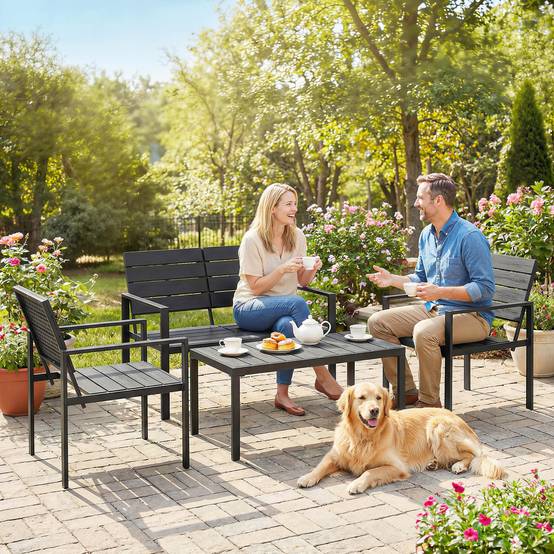 Outsunny - Salon de jardin extérieur 4 pièces - avec canapé 2 places, 2 chaises et table basse - pour terrasse veranda - noir - Outsunny - Image 4