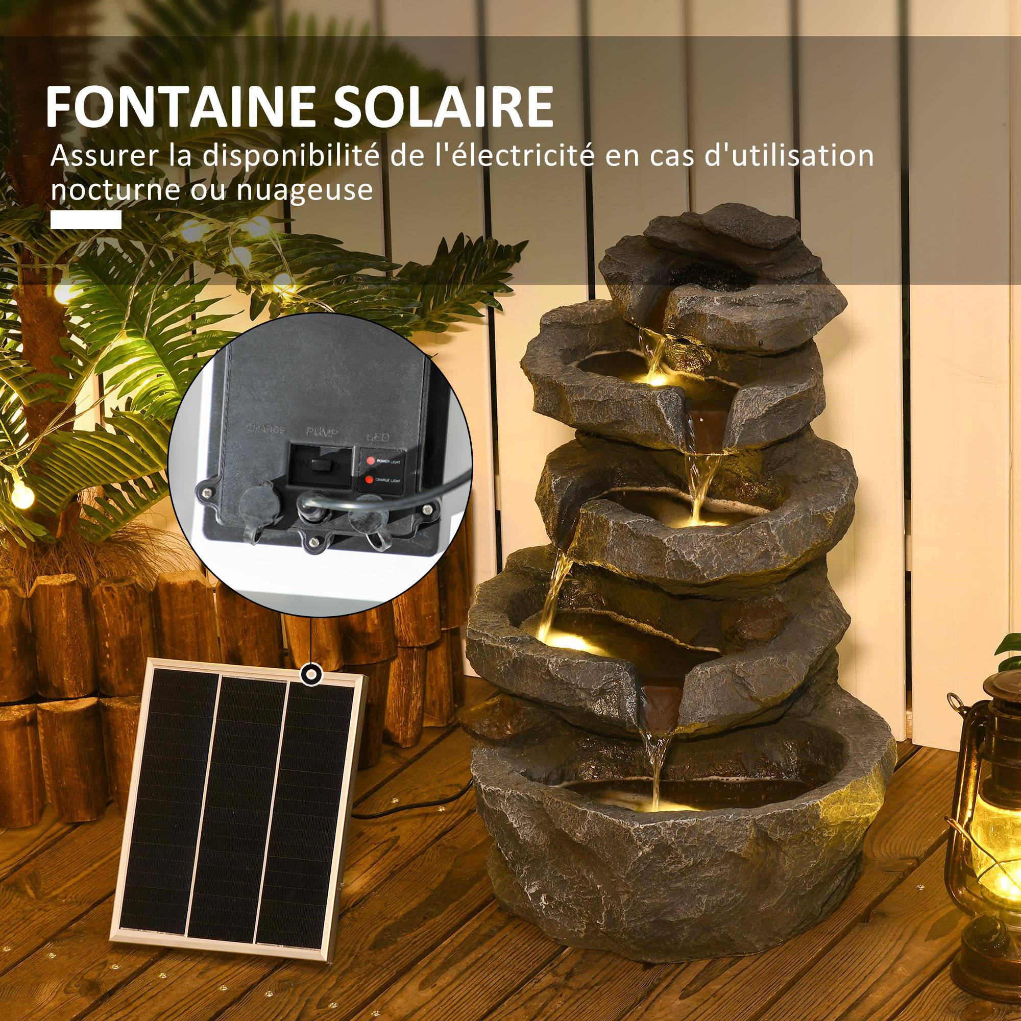 Fontaine de jardin résine gris 38 x 31 x 55 cm - PANGIVO - Image 7