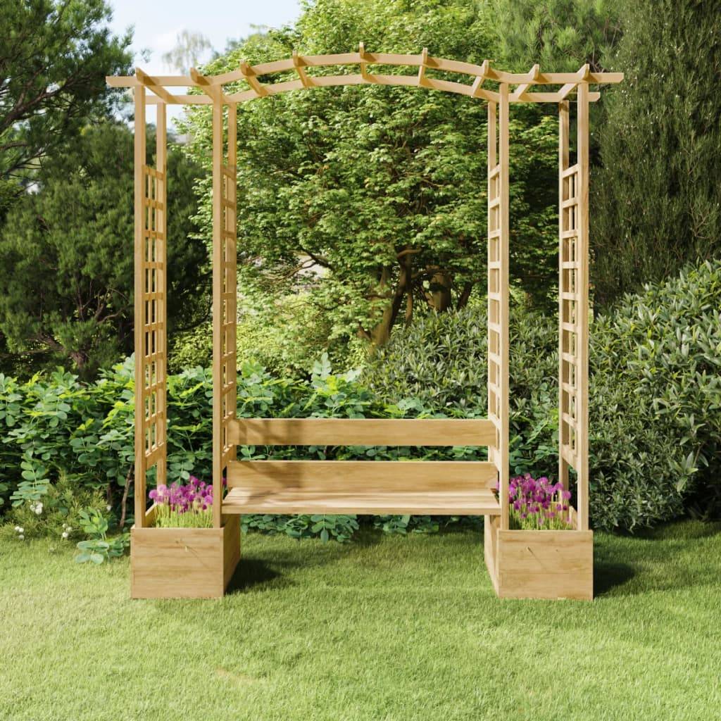 ComfortXL - Arche de Jardin Bois Pin Banc Intégré 2 Bacs à Fleurs Tonnelle Rosiers 198cm - ComfortXL Outdoor Living - Image 1