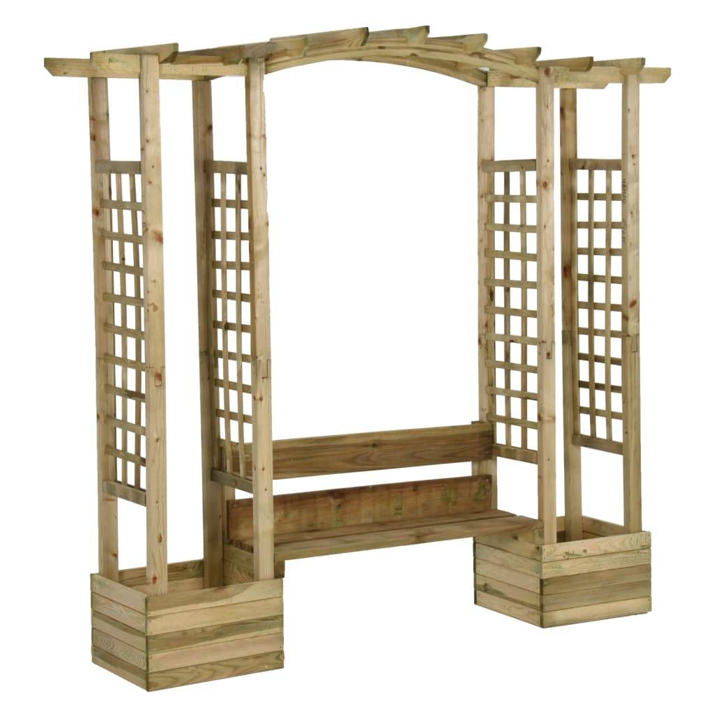 ComfortXL - Arche de Jardin Bois Pin Banc Intégré 2 Bacs à Fleurs Tonnelle Rosiers 198cm - ComfortXL Outdoor Living - Image 2