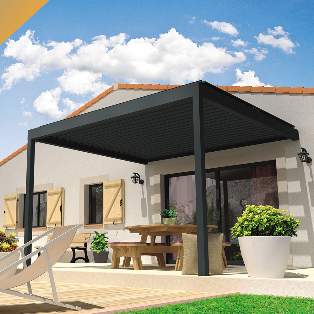 Intersun - Pergola Bioclimatique LOLITE 4,00x4,088 M Verin à Télécommande (Gris Anthracite) - INTERSUN - Image 2