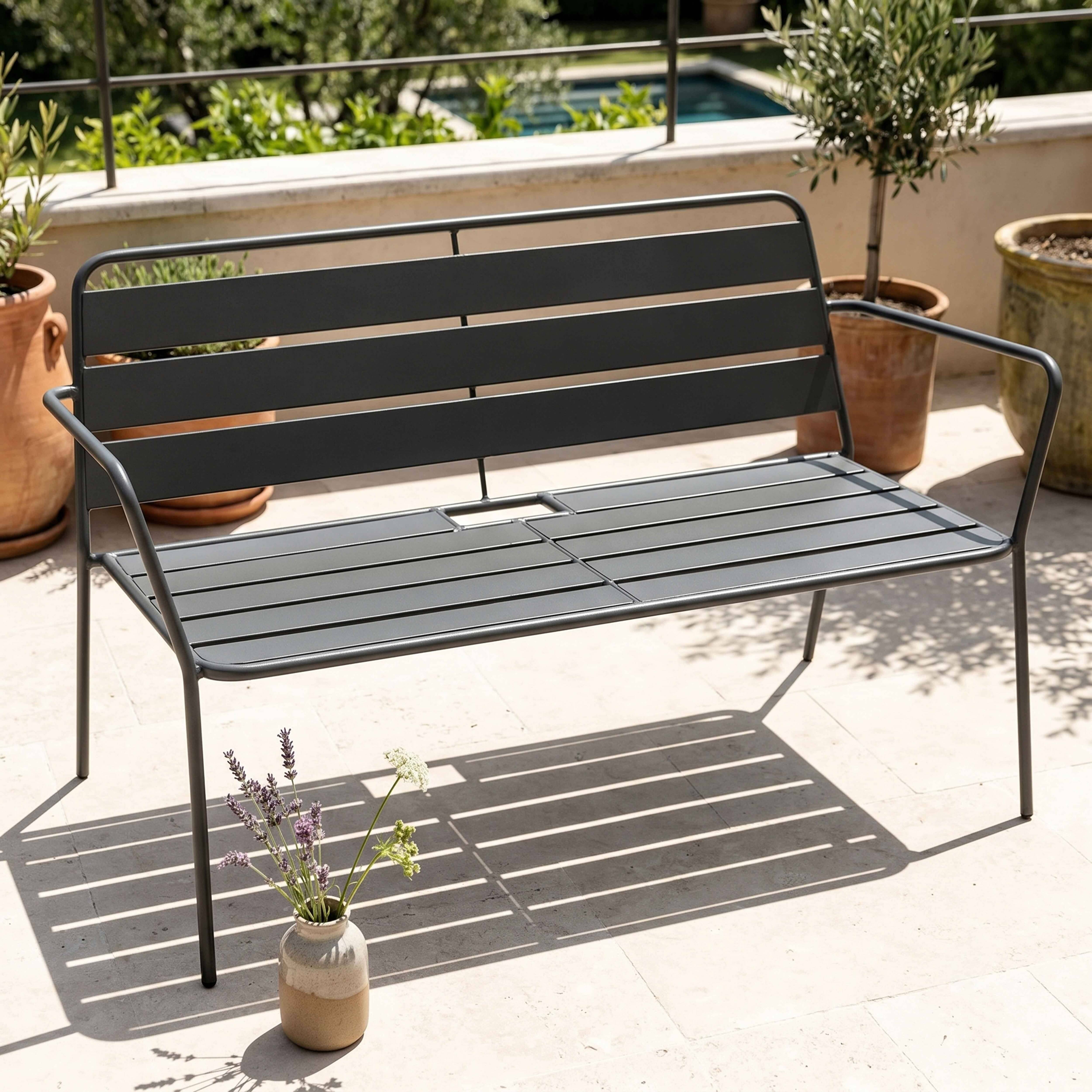 Oviala - Salon de jardin 4 places et 1 table basse en acier anthracite Palavas - Oviala - Image 5