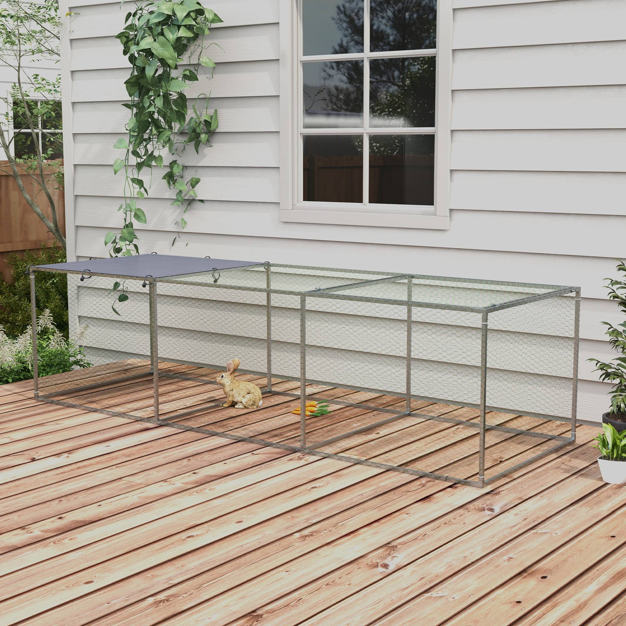 Sans Marque - Enclos poulailler cage clapier extérieur 3 m² petits animaux 3x1x0,8 m acier galvanisé - Image 3