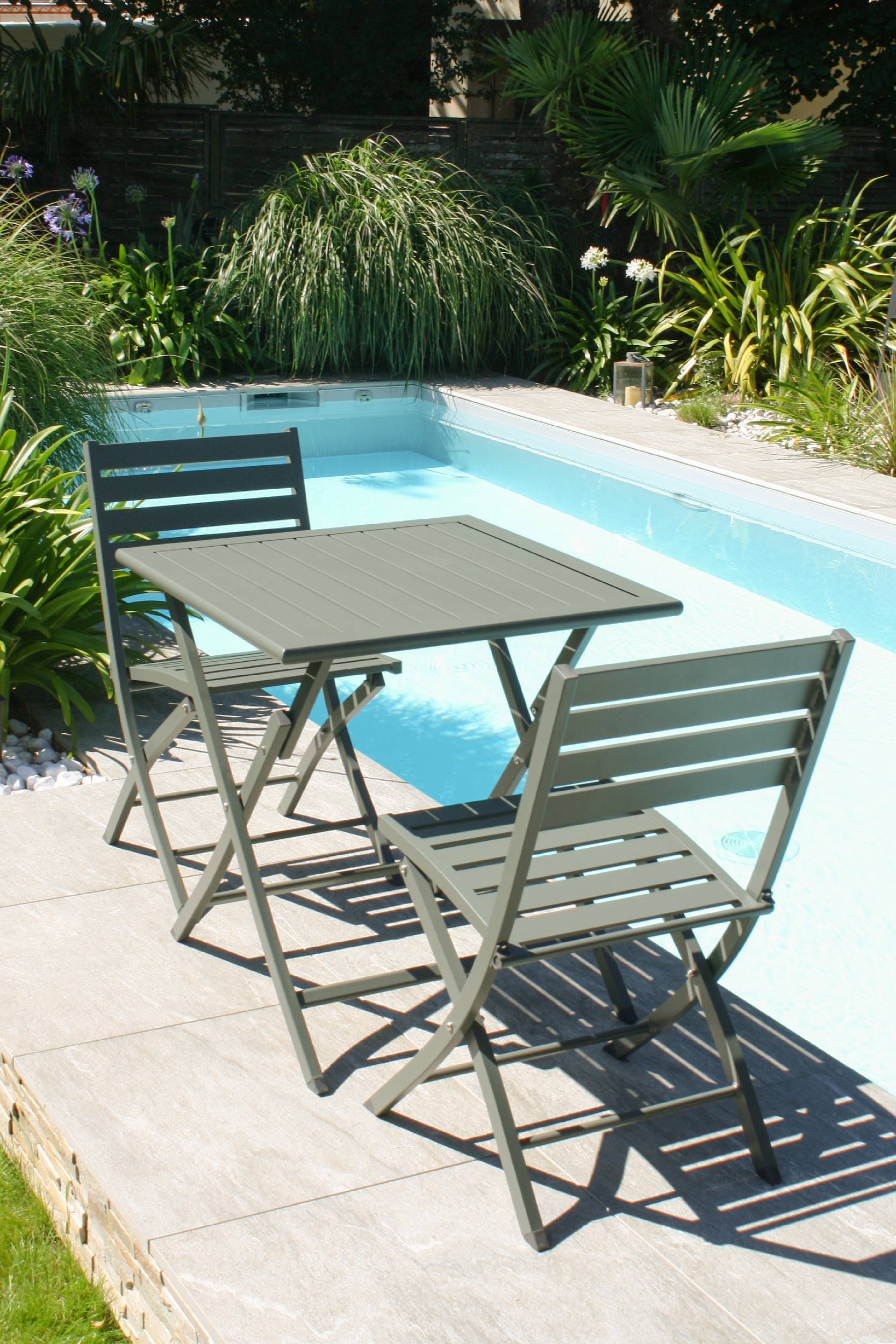 City Garden - Ensemble repas de jardin 2 places en aluminium - Kaki - MARIUS - Image 6