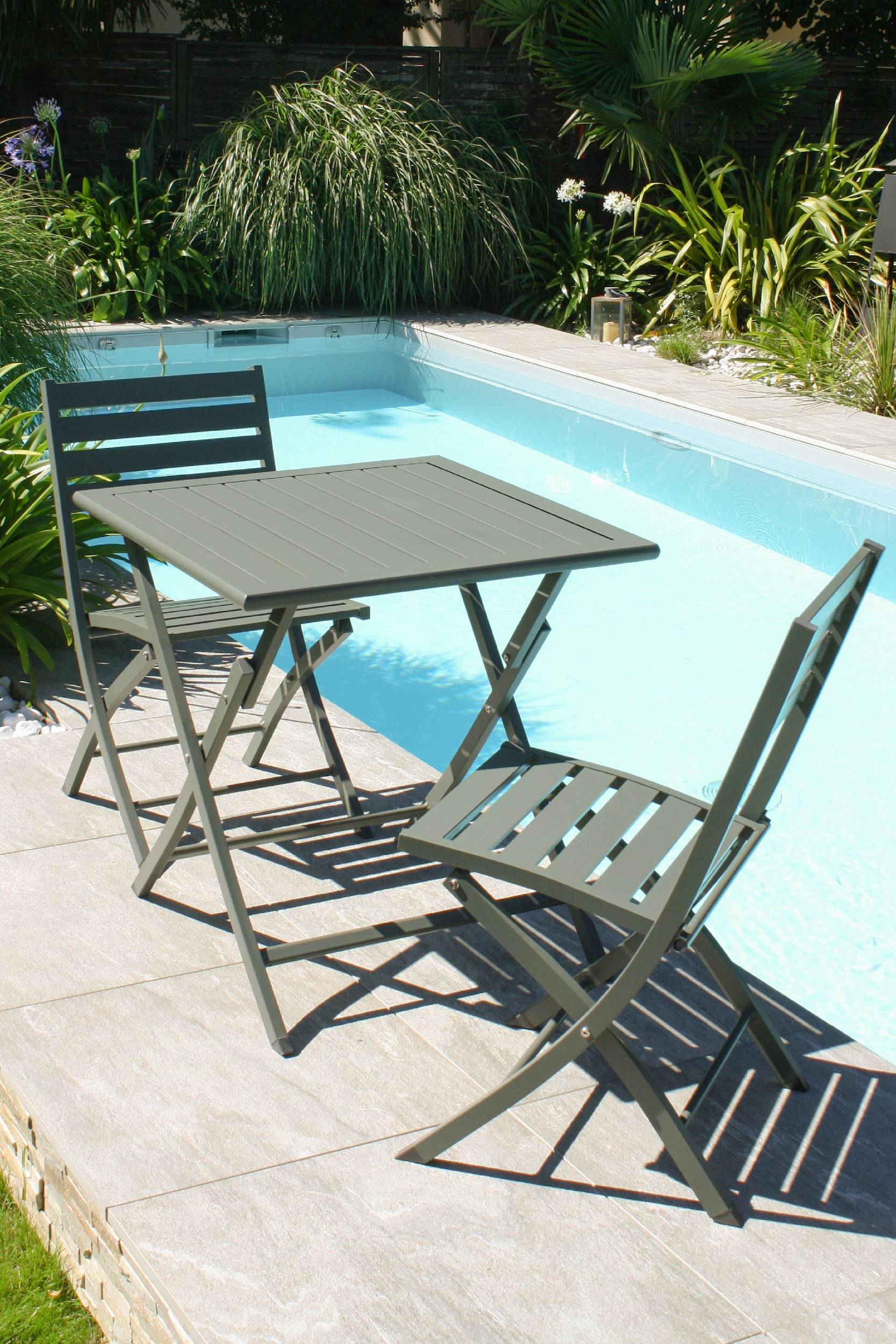 City Garden - Ensemble repas de jardin 2 places en aluminium - Kaki - MARIUS - Image 1