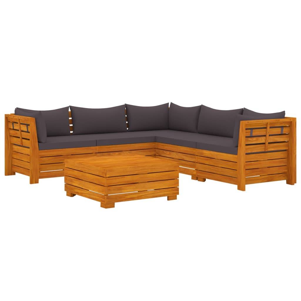 Helloshop26 - Salon de jardin meuble d'extérieur ensemble de mobilier 6 pièces avec coussins bois d'acacia solide - Image 1