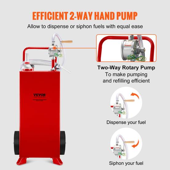 Vevor - VEVOR Chariot carburant 30 gallons, 2 roues, pompe manuelle. Essence, diesel, rouge. - Image 3