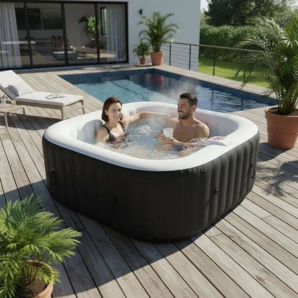 SUNSPA - Spa gonflable carré pour 4 personnes, 130 micro-jets, 40°C, 157 x 67 cm - SUNSPA - Image 4