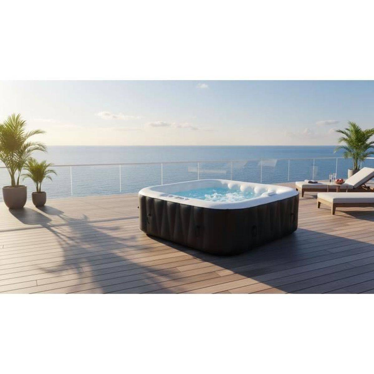 SUNSPA - Spa gonflable carré pour 4 personnes, 130 micro-jets, 40°C, 157 x 67 cm - SUNSPA - Image 6