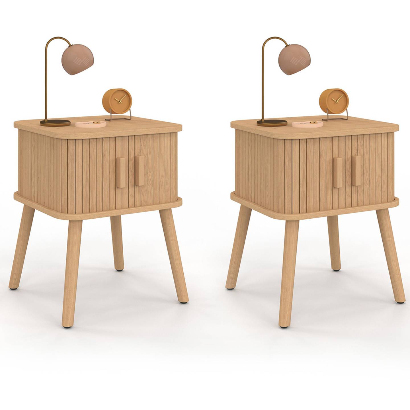Lot de 2 tables de chevet ROMIE effet lattes 2 portes coulissantes - Image 2