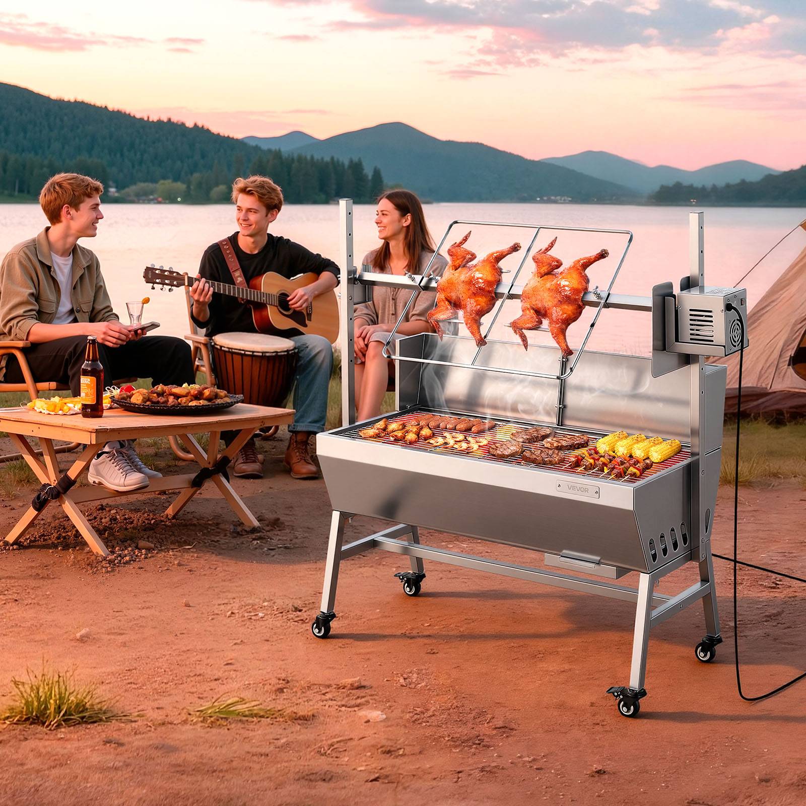 Vevor - VEVOR Barbecue à Charbon avec Tournebroche Électrique Charge 60 kg Camping Fête - Image 8