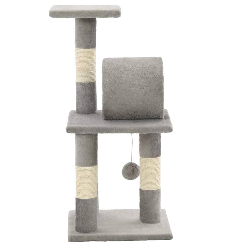 Helloshop26 - Arbre à chat griffoir grattoir niche jouet animaux peluché en sisal 65 cm gris - Image 3